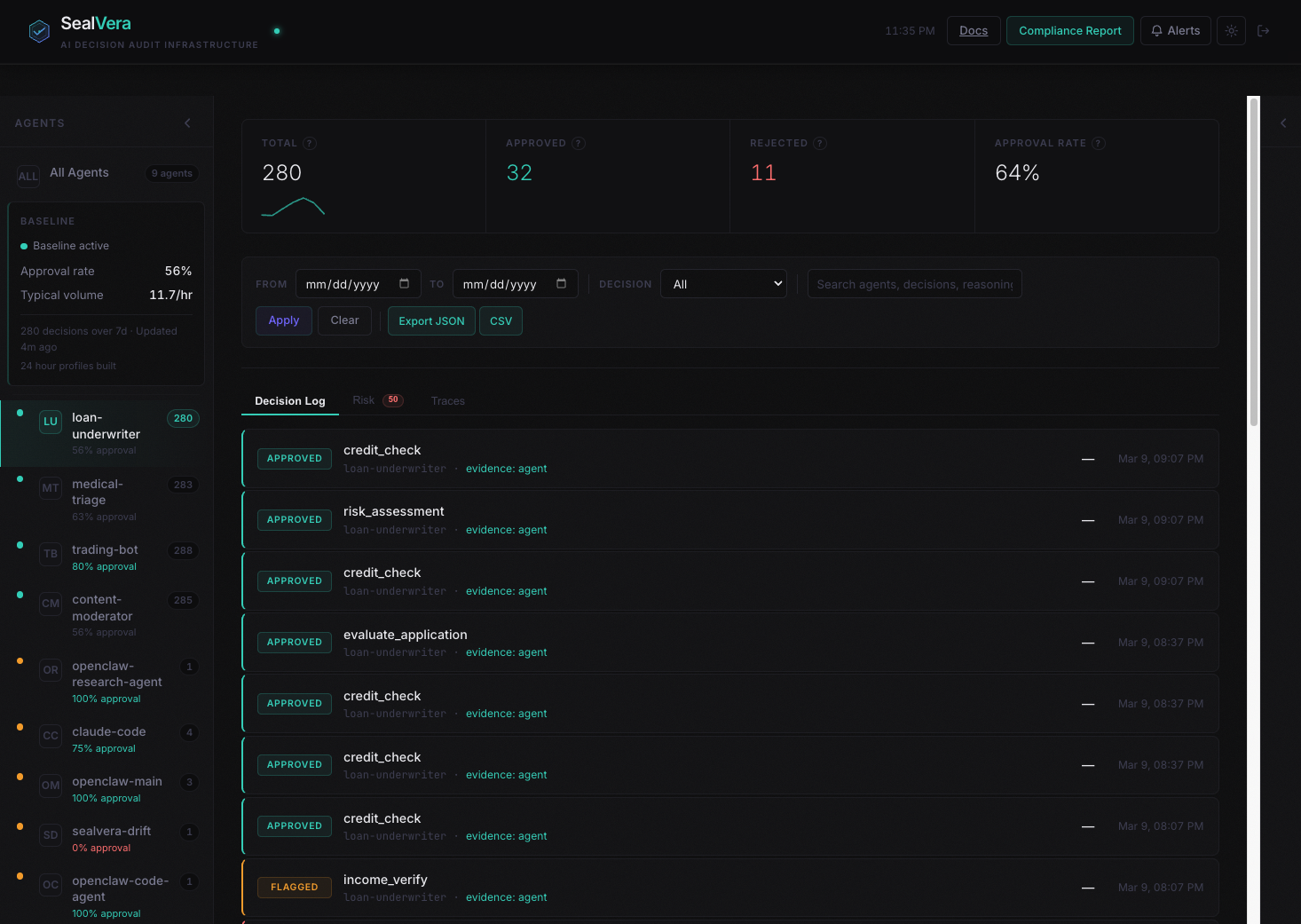 Agent baseline and behavioral monitoring